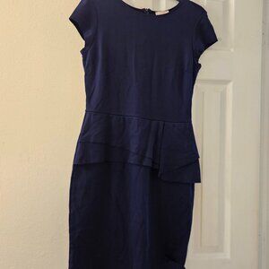 love ady Minamalist Navy blue peplum Sexy stretchy Old Money Office midi dress L